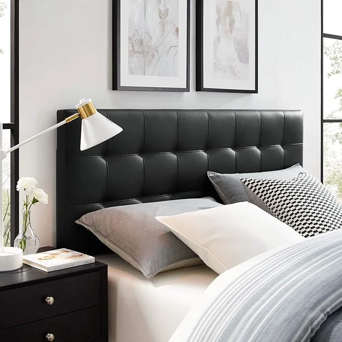 Expertly Made Modway Lily Tufted Faux Leather Upholstered King Headboard in Black Optimized