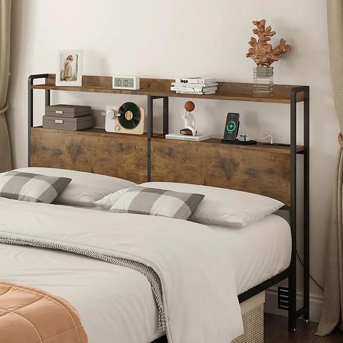 Secure METYERRY Headboard for Queen Size Bed Frame with Storage Height Adjustable Headboards with Outlets USB Ports Type-C LED Light Sturdy and Stable Headboard Black Oak Bed Frame NOT Included Minimalist
