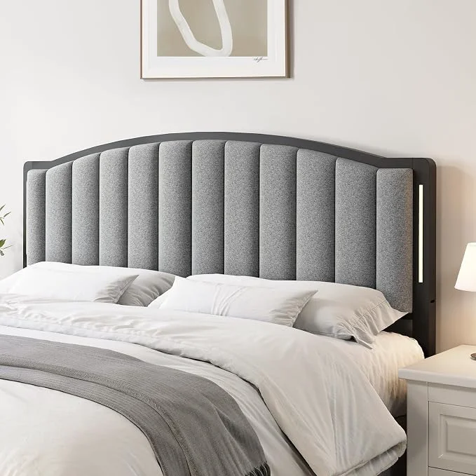 Premium Material Headboard for Queen Size Bed with LED Lights Upholstered Vertical Channel Tufting Head Boards Linen Fabric Bed Headboard Only Attach Frame I for Bedroom Dorm Guest Room Grey Fast