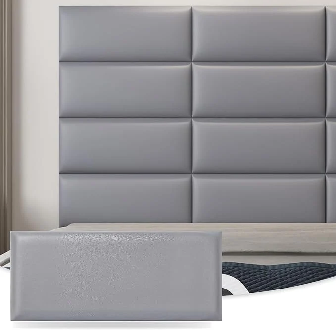 Innovative Art3d 12-Pack Peel and Stick Upholstered Headboard 9.84 x 23.62 in Grey Self Adhesive Upholstered Padded Panels Fits Multiple Bed Sizes Sound Absorbing I for Bedroom Effective