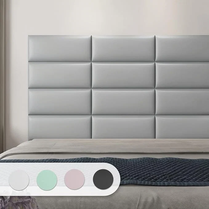 Artisan Art3d 4-Pack Peel and Stick Upholstered Headboard 9.85 x 23.62 in Grey Self Adhesive Upholstered Padded Panels Fits Multiple Bed Sizes Sound Absorbing I for Bedroom Pure