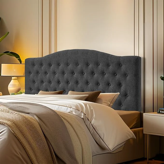 Trendy Furpopup Linen Upholstered Headboard Queen Full Size Latest Model Wall Mount Bed Frame Mount Featuring High-Density Sponge Padding Luxury Texture Easy Assembly Comfort and Style-Dark Gray High-End