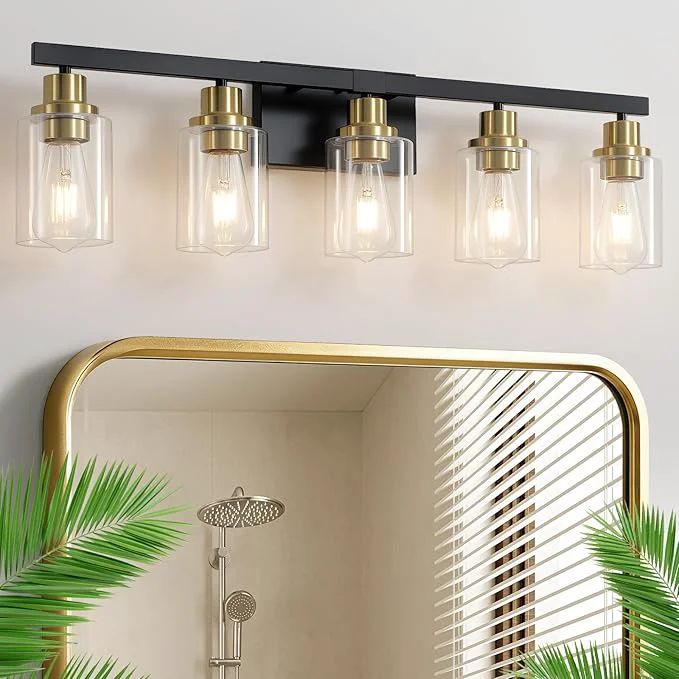 Sophisticated 5-Light Black and Gold Bathroom Vanity Light Bathroom Light Fixtures Wall Flexible