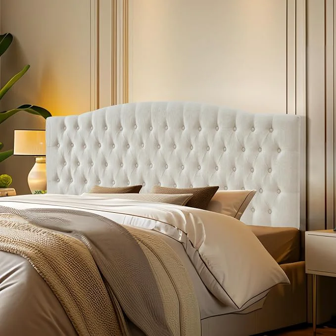 Carefully Designed Furpopup Linen Upholstered Headboard King Cal King Size Latest Model Wall Mount Bed Frame Mount Featuring High-Density Sponge Padding Luxury Texture Easy Assembly Comfort and Style-Ivory Smart
