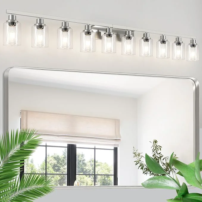 Practical Brushed Nickel Bathroom Vanity Light 10-Light Vanity Lights Secure