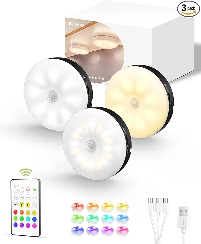 Durable EZVALO Under Cabinet Lighting 1000mAh Rechargeable Puck Lights Natural