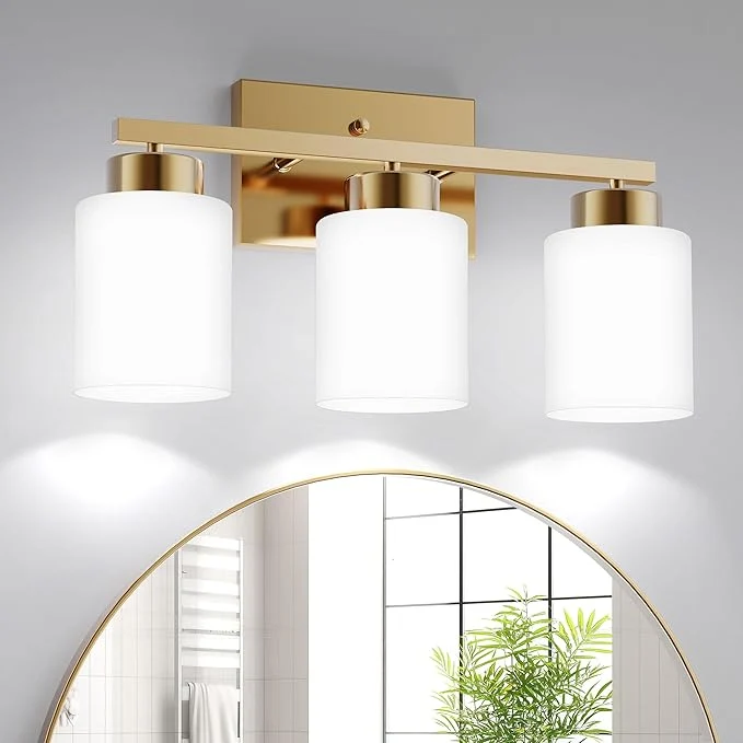 Powerful PARTPHONER 3-Light Brushed Gold Bathroom Light Fixtures Modern Vanity Light Professional
