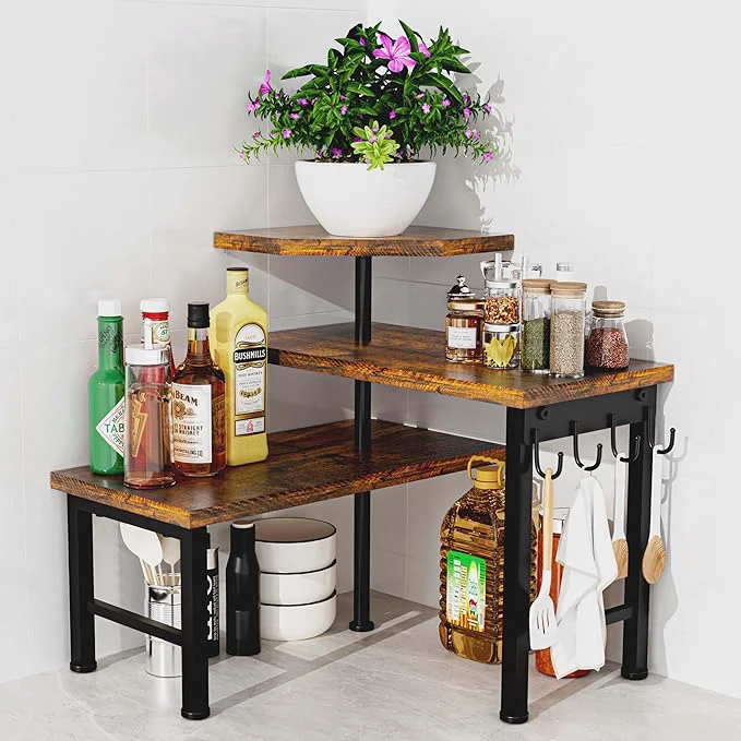 Safe Kitchen Countertop Organizer 3 Tier Moveable Corner Shelf Kitchen Shelf Organic