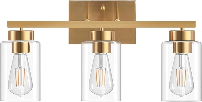 Efficient PARTPHONER 3-Light Bathroom Light Fixtures Brushed Gold Vanity Light Professional