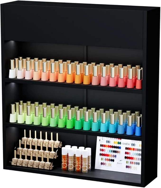 Solid OmySalon Wall Mounted Display Rack 32-Inch 3-Tier LED Nail Polish Organizer Next-Generation