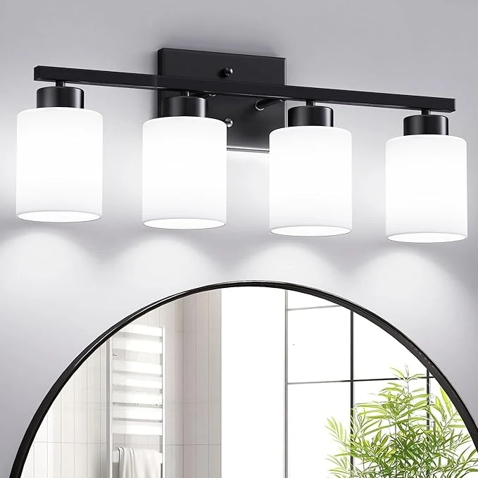 Secure PARTPHONER 4-Light Matte Black Bathroom Light Fixtures Modern Vanity Light Crafted