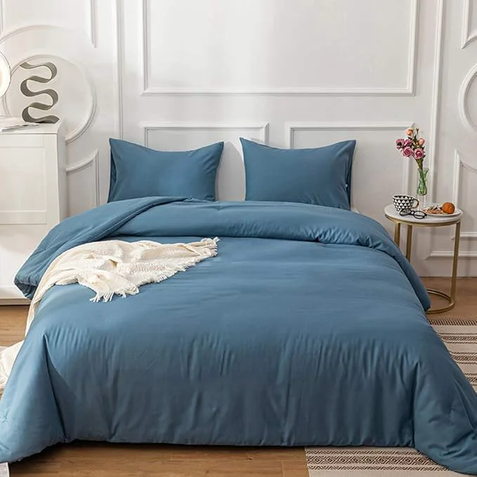 Convenient CLOTHKNOW Blue Comforter Set Twin Twin XL 3Pcs Lake Blue Bedding Comforter Sets Grayish Blue Comforter Twin Breathable