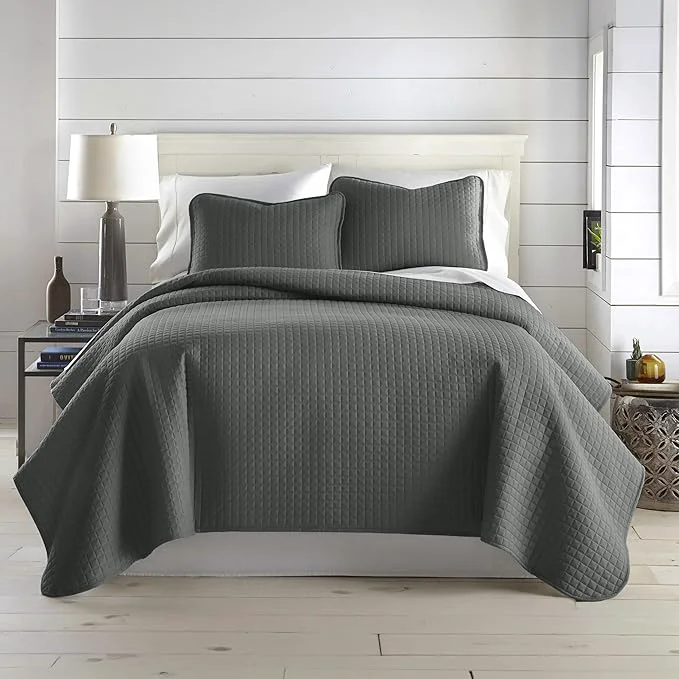 Smart Southshore Fine Living Inc. Twin Summer Quilts Set Quilted Grey Bedspread Twin XL Quilts with Matching Pillow Sham Soft Microfiber Lightweight Quilt Coverlet Set Easy Care Slate Grey Breathable