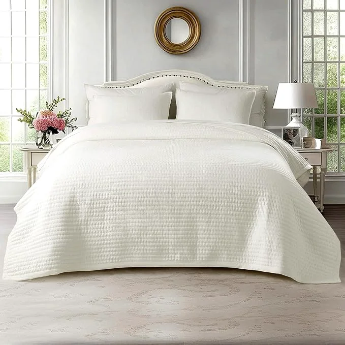 Specialty KASENTEX Queen XL Quilt Set 98 quot x98 quot – Soft Washed 3-Layer Lightweight Bedspread Minimalist Nordic Design All-Season Spring amp Summer Quilt Set 1 Quilt 2 Pillow Shams Cream White Crafted