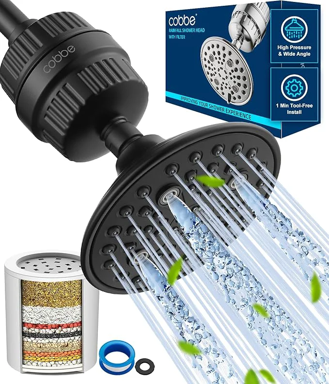 Organic Cobbe 6-Setting High Pressure Filtered Shower Head Combo Detachable Rain Long-Lasting