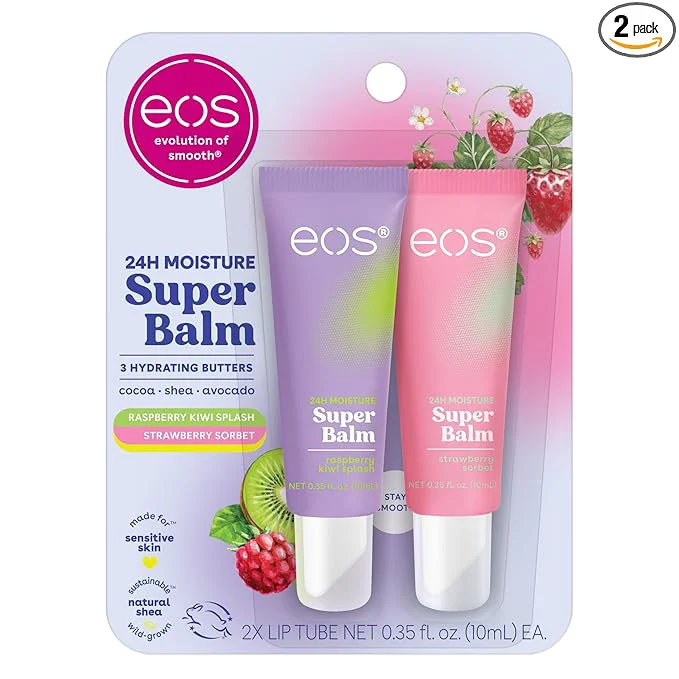 Crafted eos 24H Moisture Super Balm- Raspberry Kiwi Splash Strawberry Sorbet Safe
