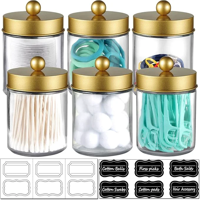 Safe Amolliar 6Pc Apothecary Jars Bathroom Vanity Organizer- Rustic Farmhouse Decor Stylish