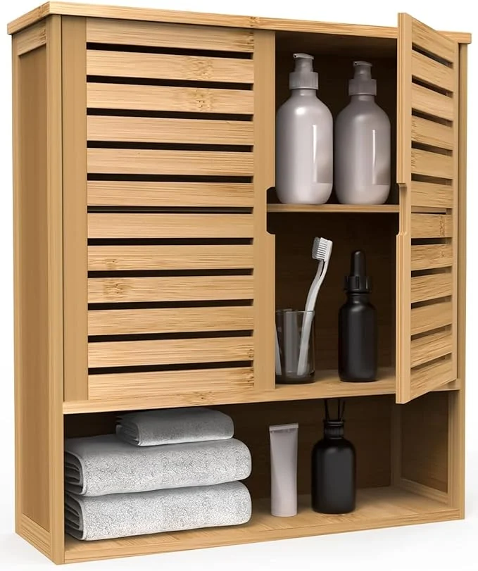 Comfortable Bathroom Wall Cabinet Bamboo Storage Cabinet Wall Mounted Wall Hanging Cabinet Smooth