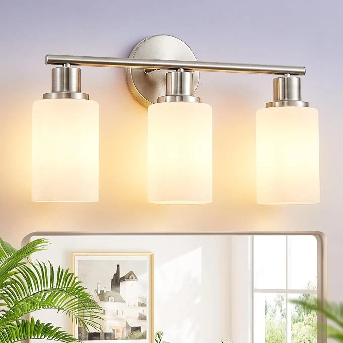 Crafted DLLT 3-Light Bathroom Light Fixtures Nickel Modern Vanity Lights High-Grade