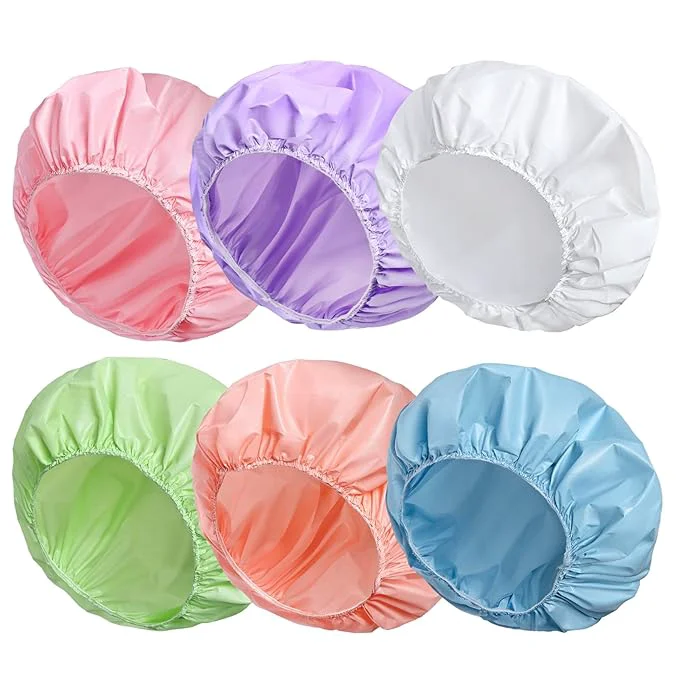 Professional 6 PCS Shower Caps for Women Double Side Waterproof Shower Cap Reusable World-Class