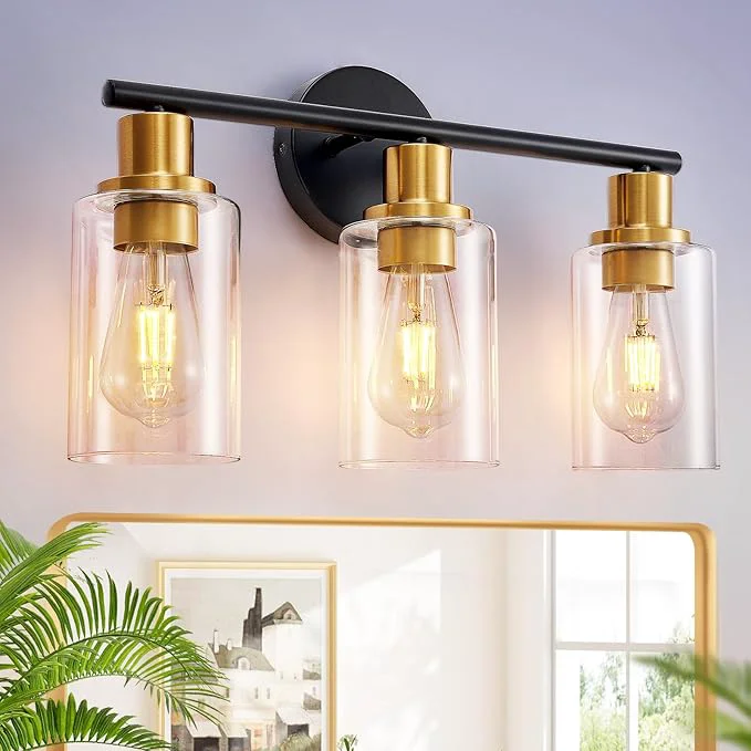 Healthy DLLT 3-Light Bathroom Light Fixtures Black and Gold Modern Vanity Lights Durable