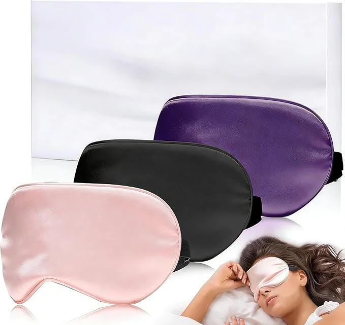 Recyclable Eye Mask for Sleeping 3 Pack Silk Sleep Masks for Women Men-Blindfold for Superior