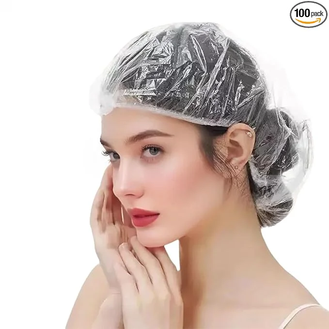 Exceptional 100PCS Disposable Shower Caps Plastic Clear Hair Cap Large Thick Waterproof World-Class
