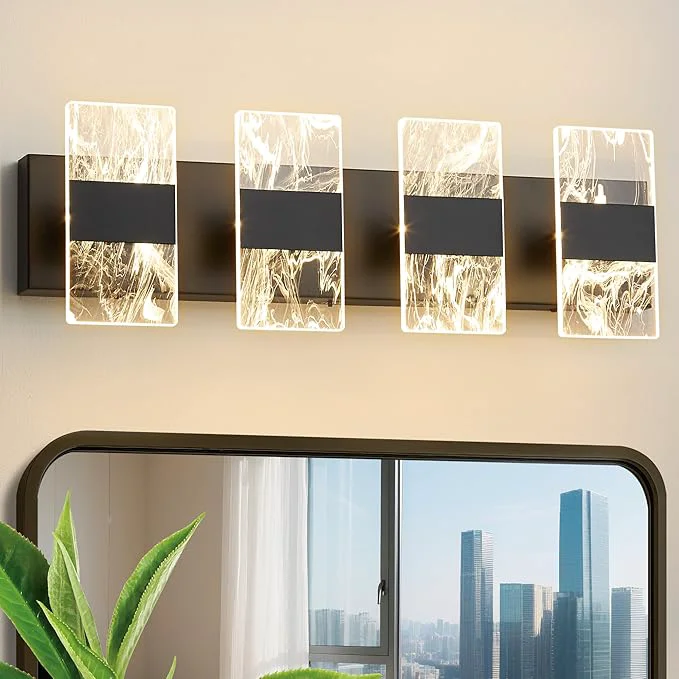 Consistent Modern LED Bathroom Light Fixtures Dimmable 4-Light Black Vanity Light Efficient
