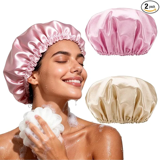 High-Quality Smilco 2 Pack Shower Caps for Women Reusable Waterproof Double Layer Bath Cap Healthy