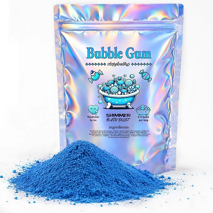 Detailed Sky Blue Bubblegum Shimmer Bath Bomb in A Bag Safe
