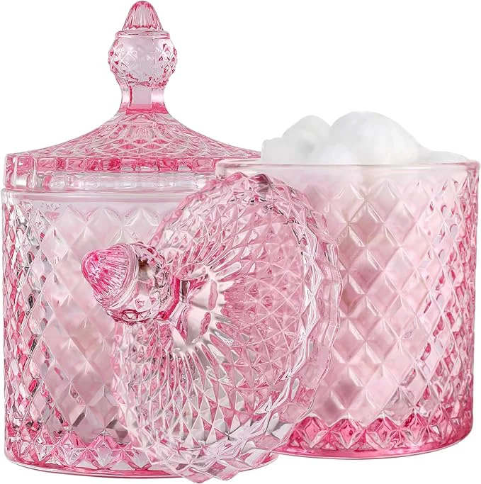 Organic rejomiik 2 Pack Qtip Holder Glass Apothecary Jars Fashionable