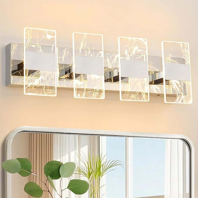 Carefully Designed Modern LED Bathroom Light Fixtures Dimmable 4-Light Chrome Vanity Light High-Performance