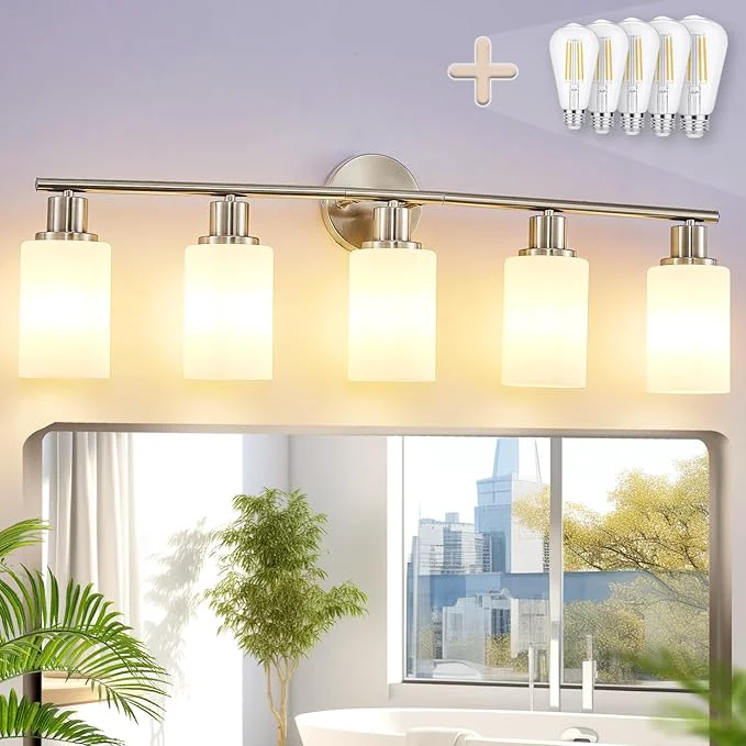 Clean DLLT 5-Light Bathroom Light Fixtures Nickel Modern Vanity Lights Comfortable