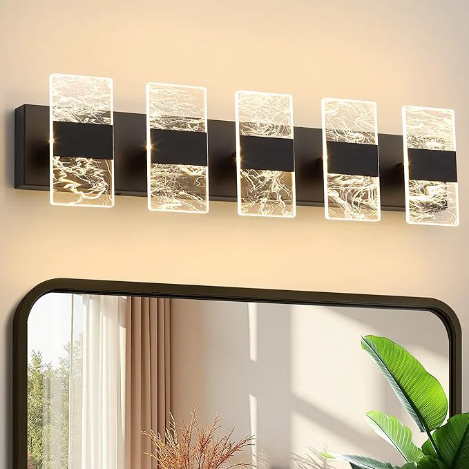 Powerful Modern LED Bathroom Light Fixtures Dimmable 5-Light Black Vanity Light Outstanding