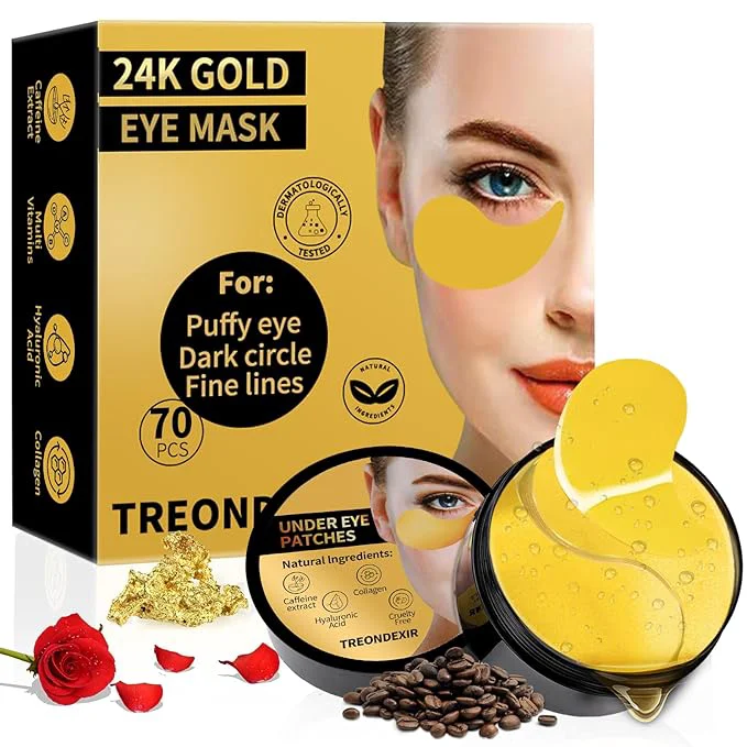 Carefully Designed 24K Gold Eye Masks for Dark Circles and Puffiness 70PCS Under Eye Patches for Premium Material