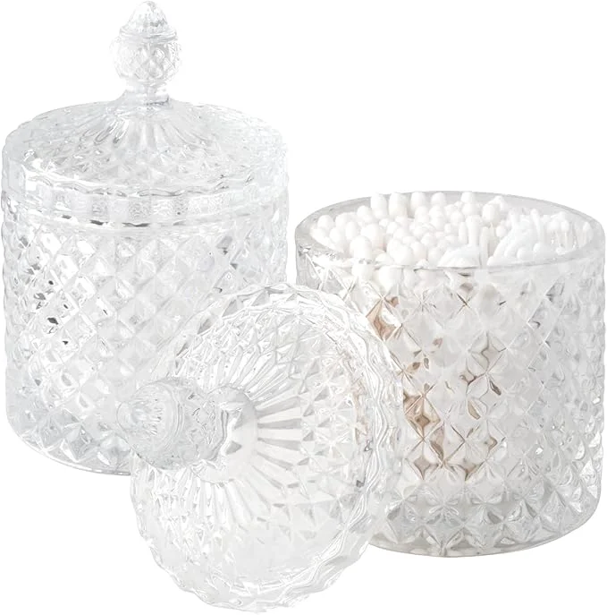 Powerful 2 Pack Qtip Holder Thick Glass Apothecary Jars Environmentally Friendly