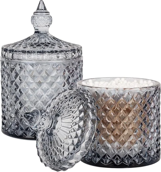 Environmentally Friendly 2 Pack Qtip Holder Thick Glass Apothecary Jars Premium