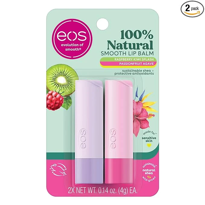 Clean eos Natural Lip Balm Raspberry Kiwi Splash Passionfruit Agave All-Day High-End