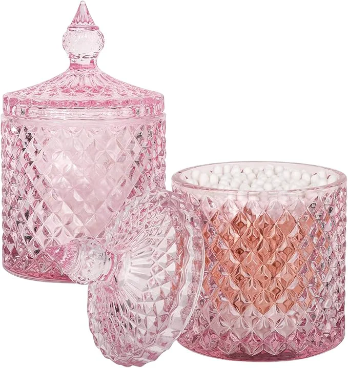 Next-Generation 2 Pack Qtip Holder Thick Glass Apothecary Jars Original Design