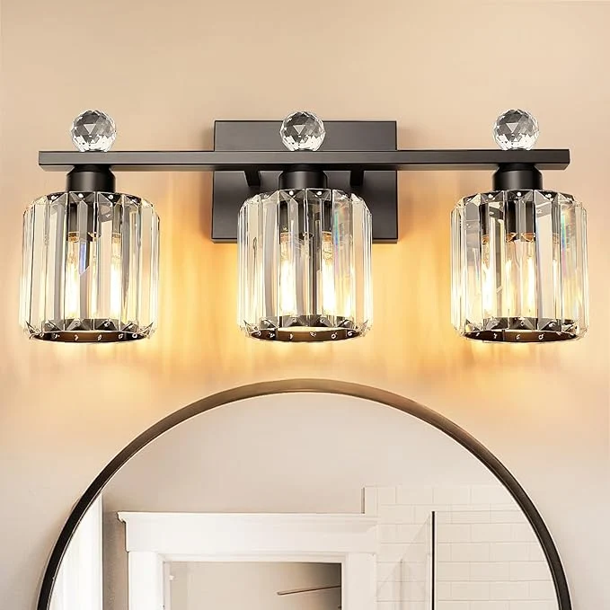 Soft 3-Light Black Modern K9 Crystal Vanity Lights Prestigious