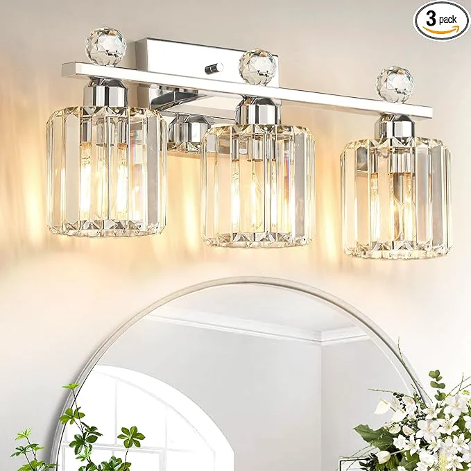 Excellent Crystal Bathroom Lighting Fixtures Over Mirror 3 Light Chrome Brushed Nickel Fast