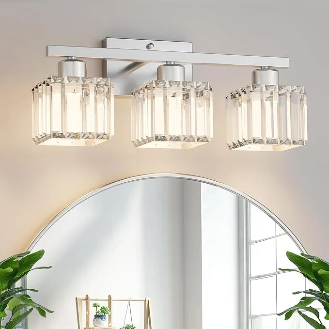 Selected comzler 3-Light Bathroom Light Fixtures Over Mirror Brushed Nickel Crystal User-Friendly