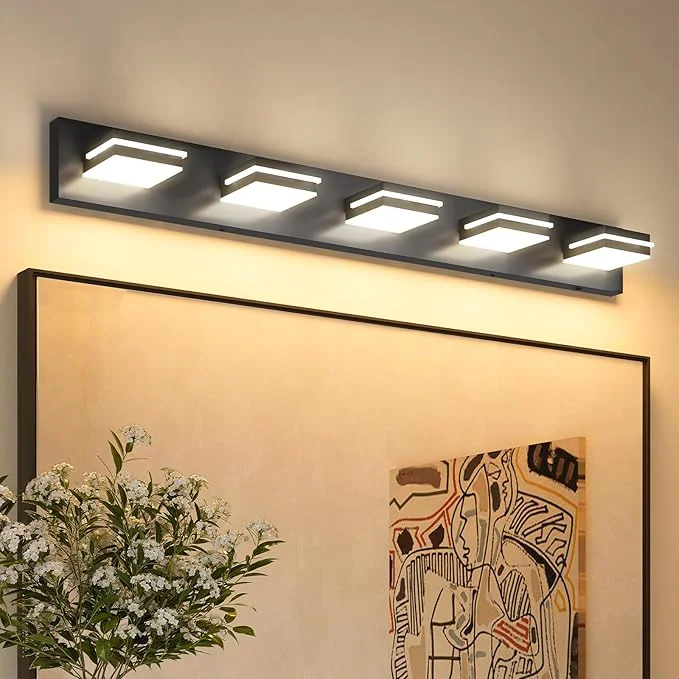 Fashionable VOLISUN Modern 5-Light 40-Inch Black Bathroom Vanity Light Fixtures Over Mirror Trendy