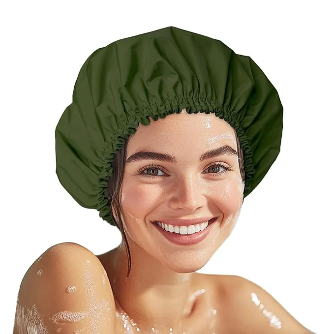 Environmentally Friendly Shower Cap for Women Double Layer Waterproof Bath Cap Reusable Hair Protector Fine