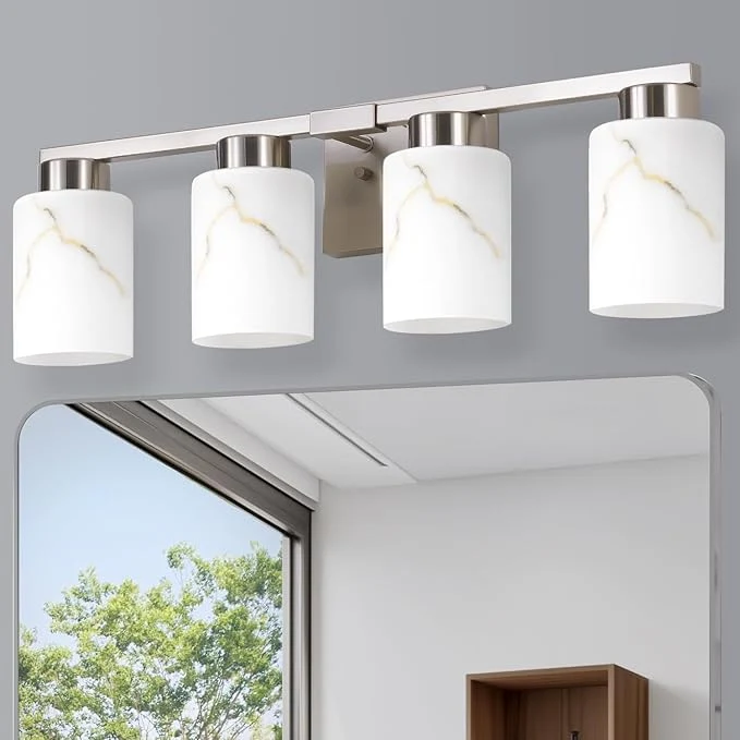 Consistent 4-Light Bathroom Light Fixtures Modern Vanity Lights Brushed Nickel Metal Premium