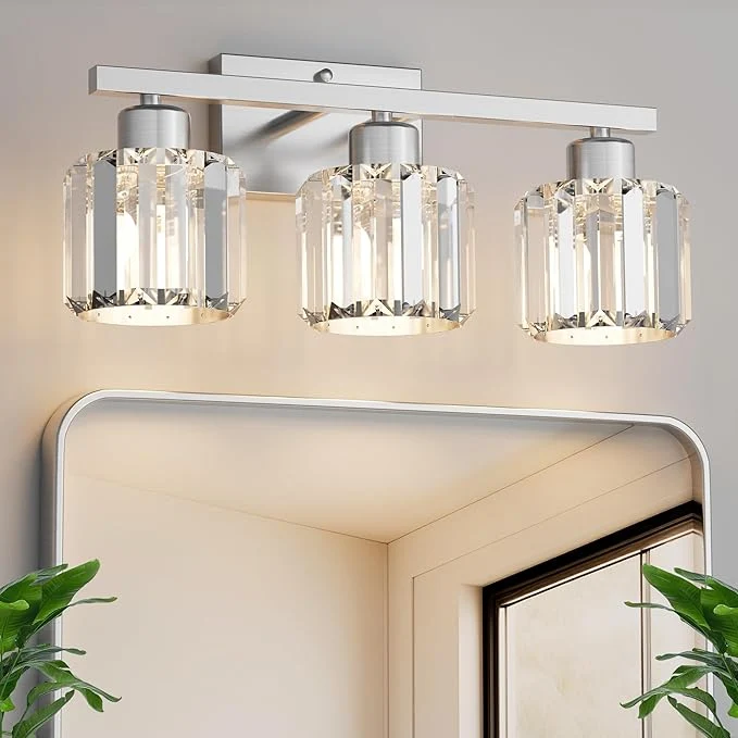 Innovative comzler 3-Light Bathroom Light Fixtures Over Mirror Brushed Nickel Crystal Quality