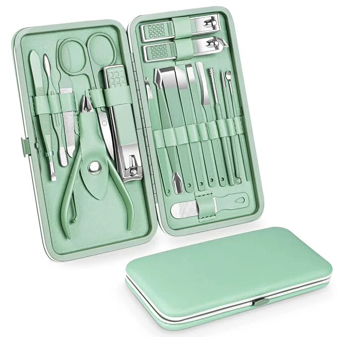 Next-Generation Teamkio 18pcs Manicure Set Pedicure Nail Clippers Set Travel Hygiene Kit Modern