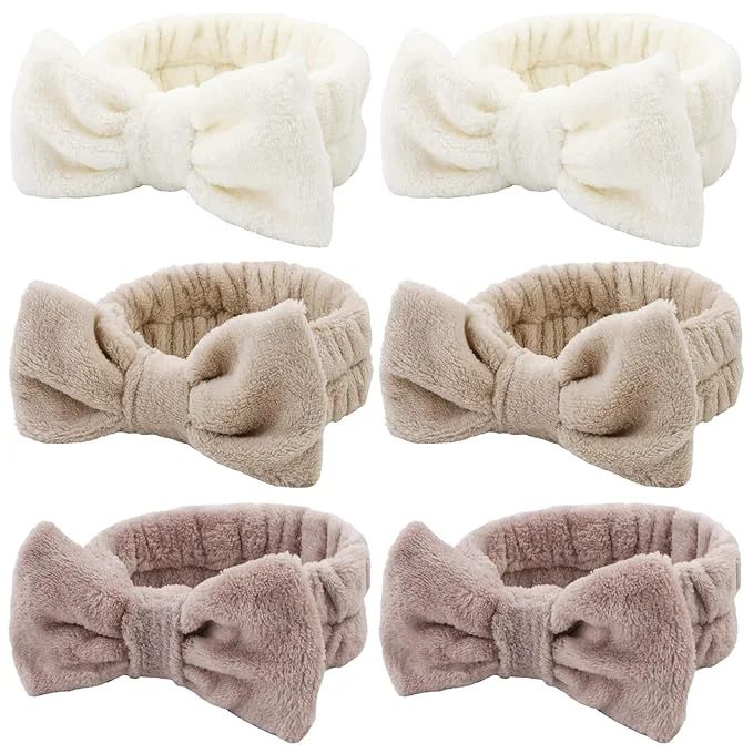 Reusable WHAVEL 6 Pack Spa Makeup and Facial Microfiber Bow Headbands Clean