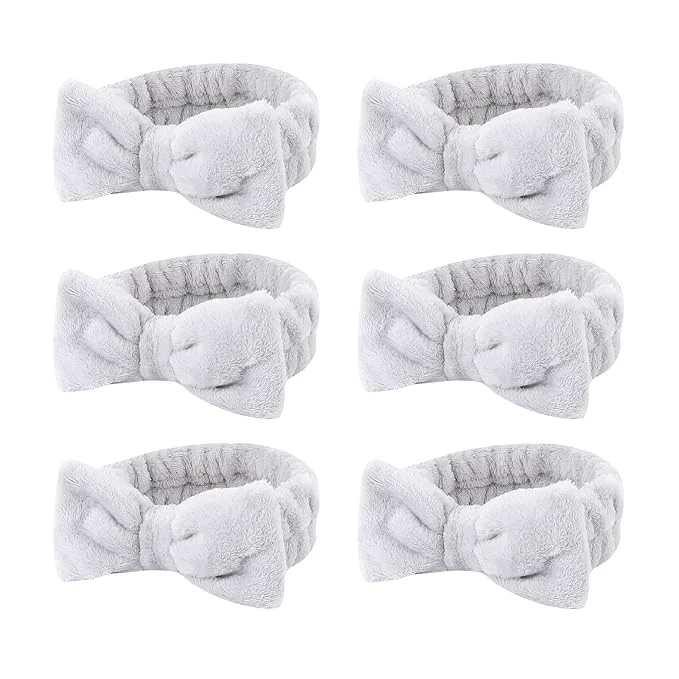 Contemporary Casoty 6 Pcs Grey Spa Headband Bow Hair Band Soft Coral Fleece Makeup Headband Organic