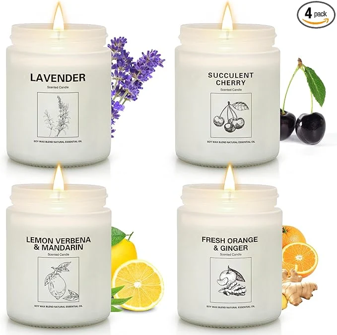 Outstanding Soy Wax Scented Candle Gift Set 4 Pack Lavender Long Lasting Aromatherapy Smooth